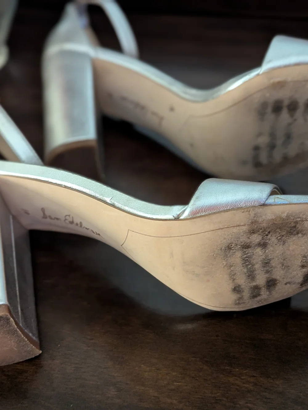 Sam Edelman Silver Ankle-Strap Block Heel Sandals